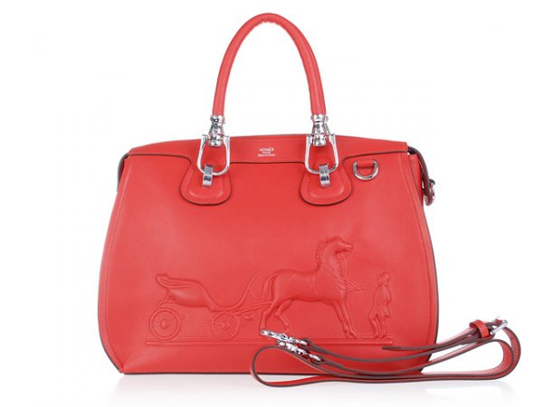 Hermes 2013 Horse Draw Carriage Embossed Red Silver